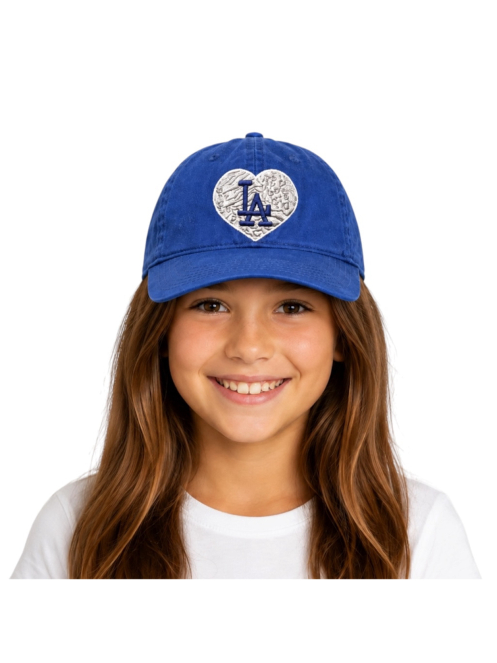 New Era Los Angeles Dodgers Girls Youth Blue Heart Logo Adjustable Hat
